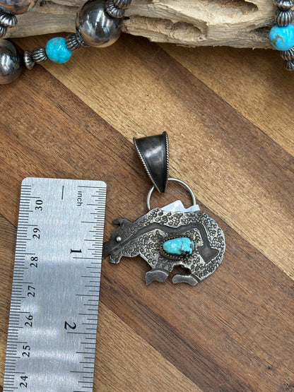 Turquoise Bear Pendant by Frank Valdez, Navajo