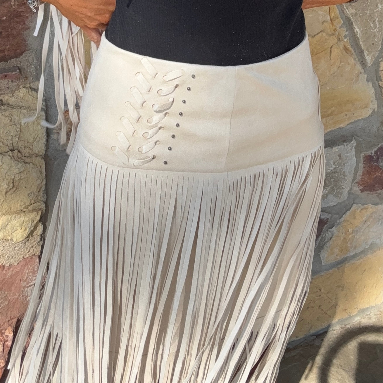 Ivory Trails Fringe Midi Skirt