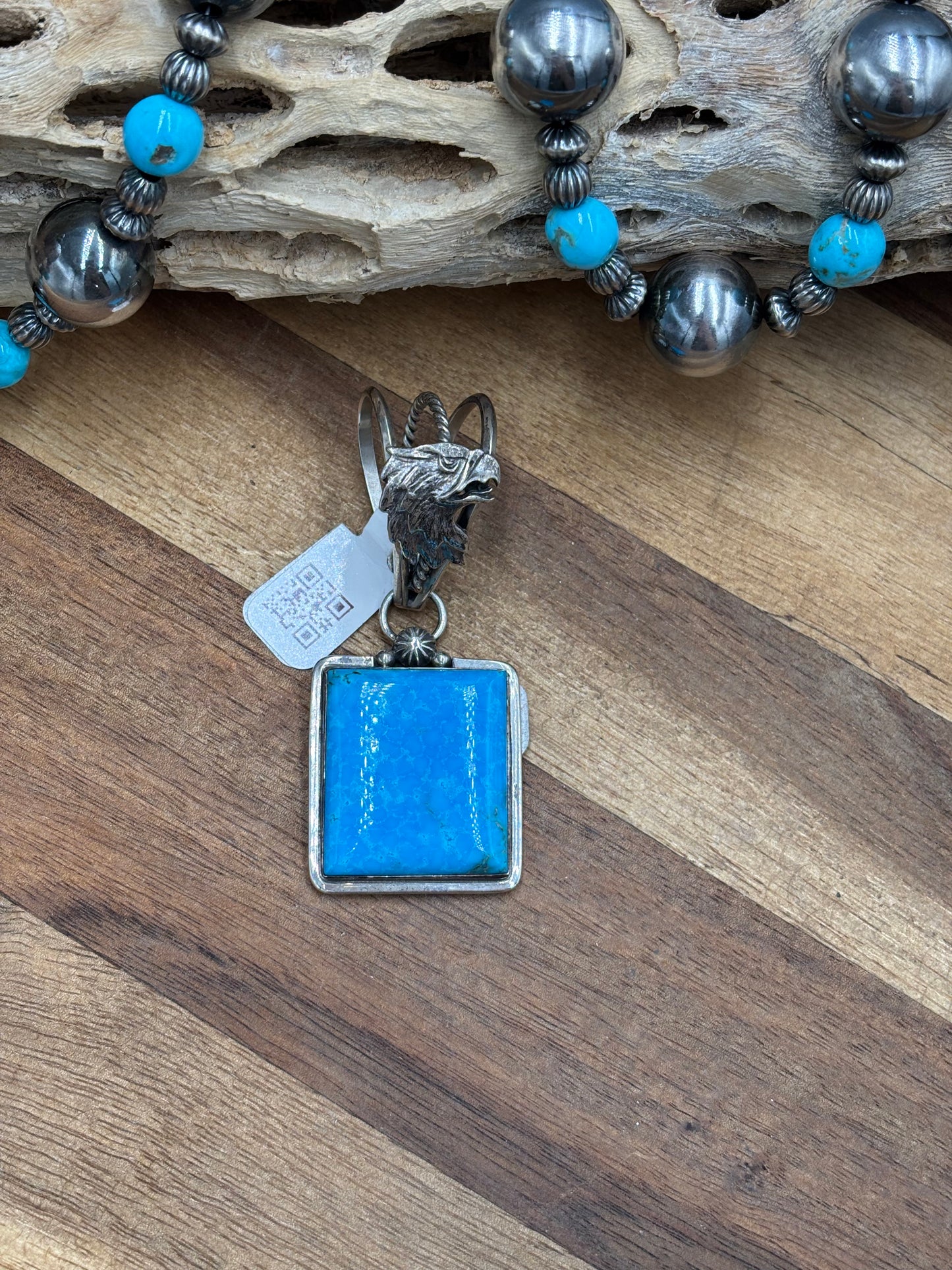 Kingman Turquoise Bald Eagle Bale Pendant by Daniel Benally, Navajo