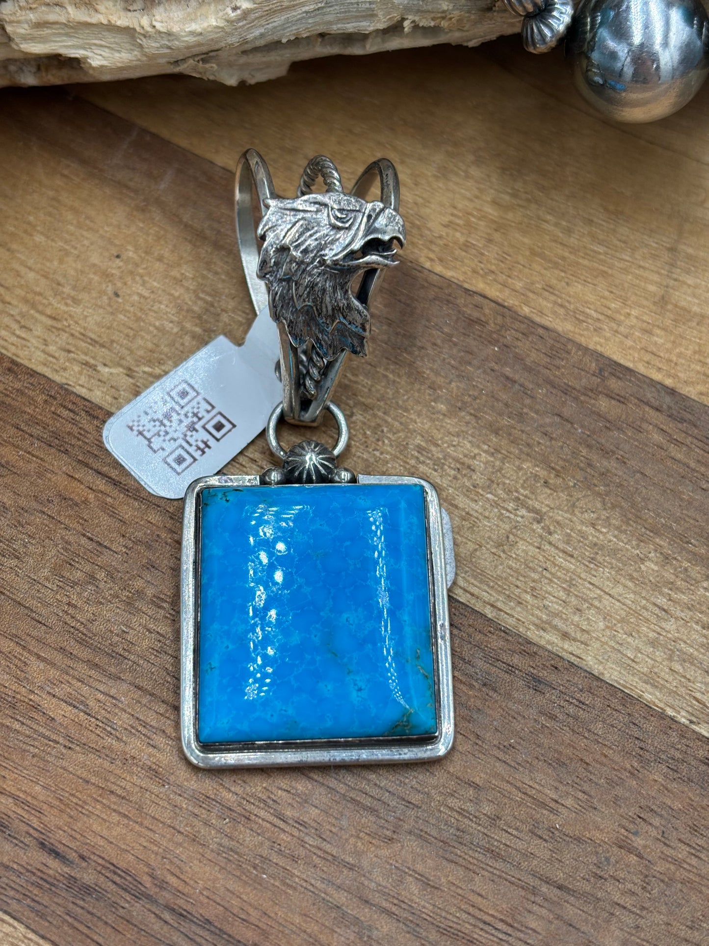Kingman Turquoise Bald Eagle Bale Pendant by Daniel Benally, Navajo