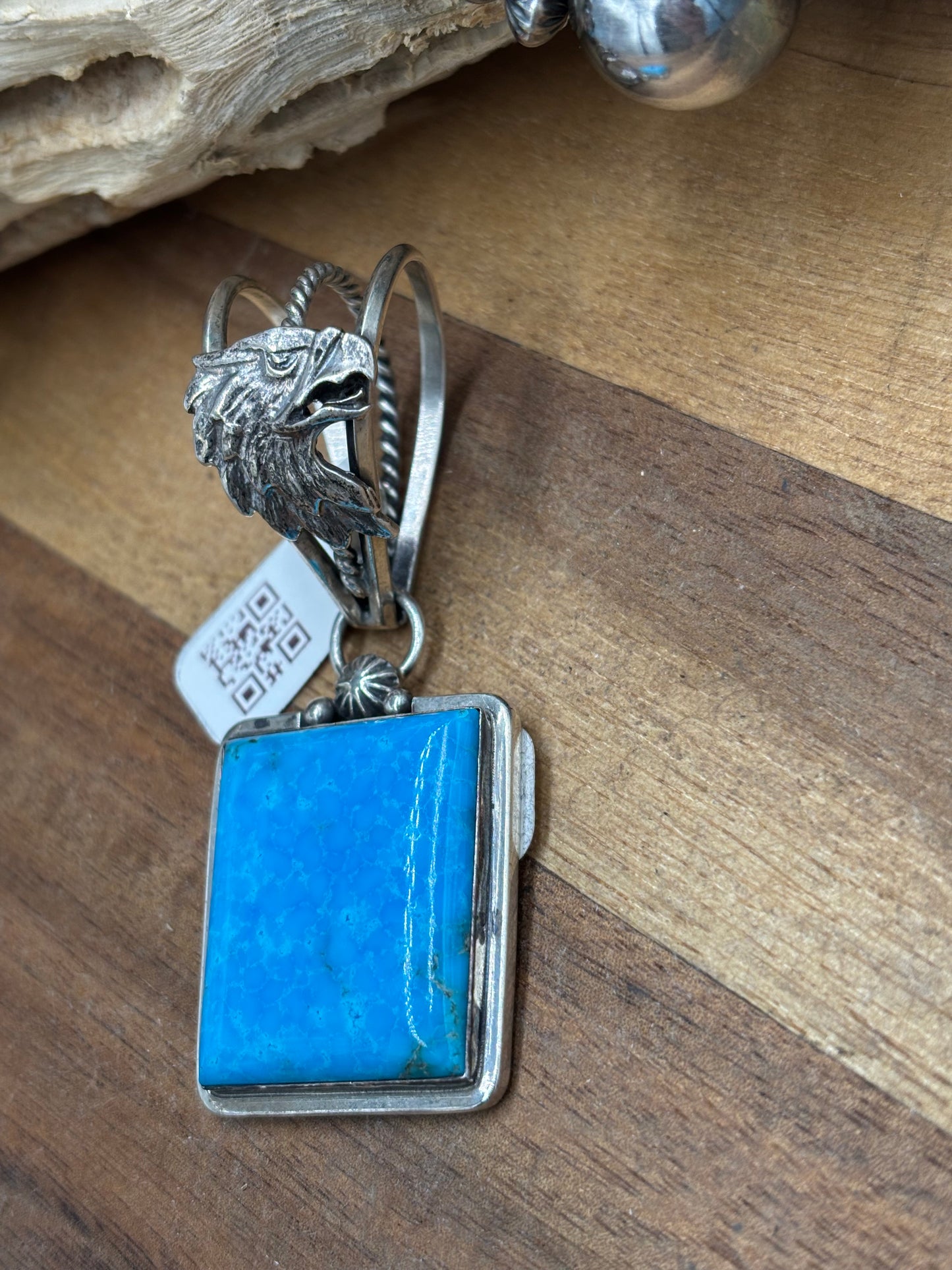 Kingman Turquoise Bald Eagle Bale Pendant by Daniel Benally, Navajo
