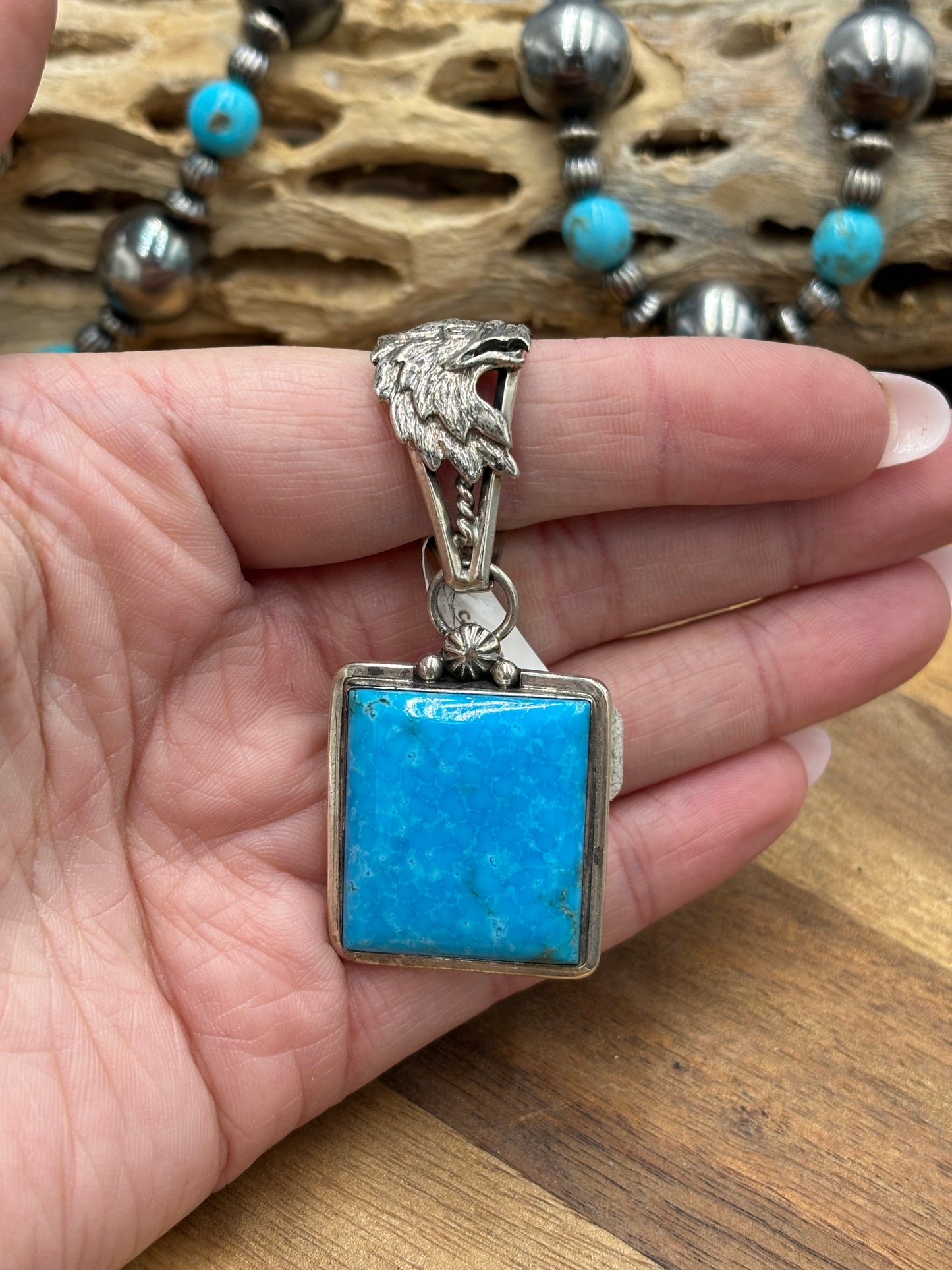 Kingman Turquoise Bald Eagle Bale Pendant by Daniel Benally, Navajo