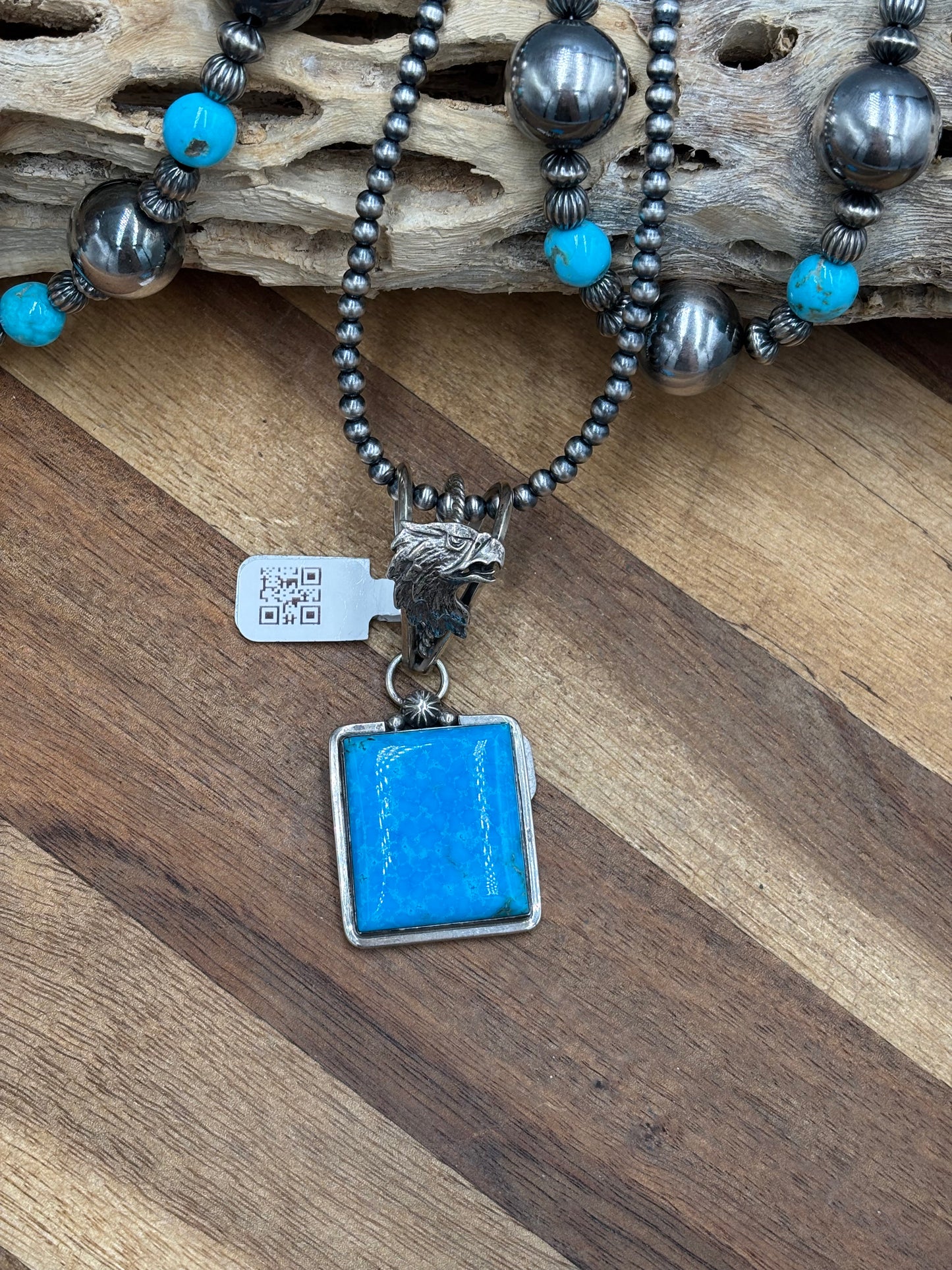 Kingman Turquoise Bald Eagle Bale Pendant by Daniel Benally, Navajo