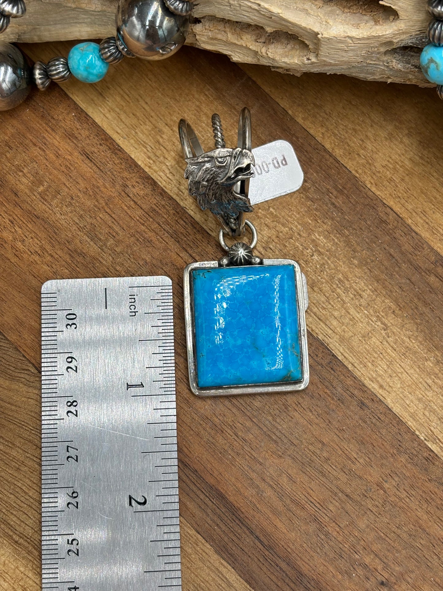 Kingman Turquoise Bald Eagle Bale Pendant by Daniel Benally, Navajo