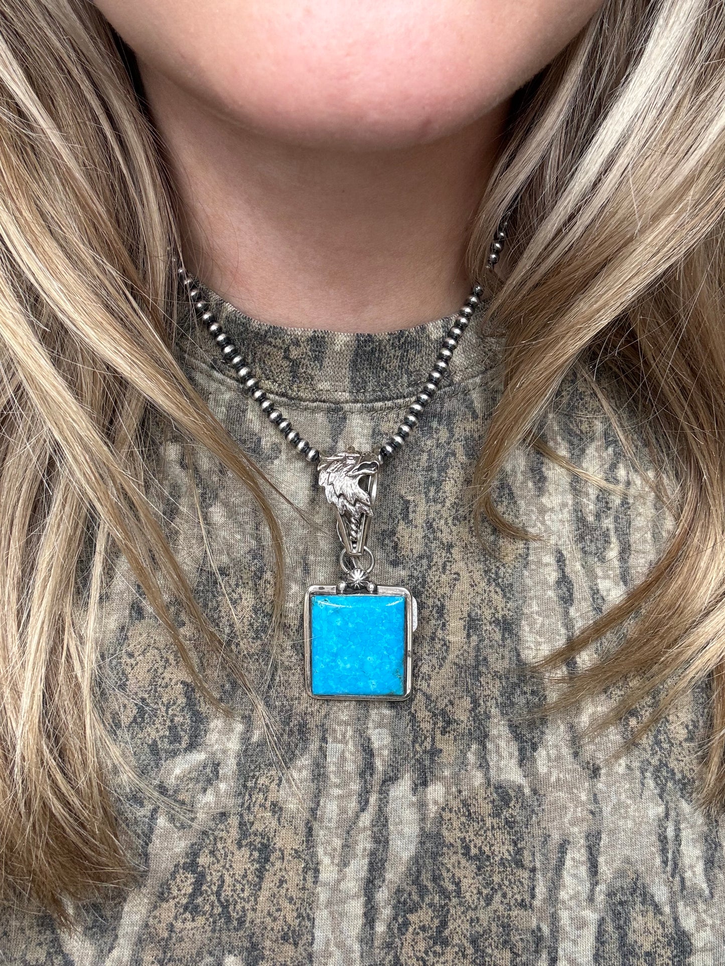 Kingman Turquoise Bald Eagle Bale Pendant by Daniel Benally, Navajo