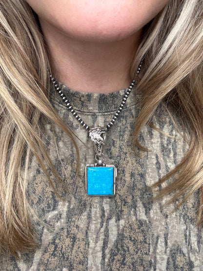 Kingman Turquoise Bald Eagle Bale Pendant by Daniel Benally, Navajo