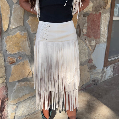 Ivory Trails Fringe Midi Skirt