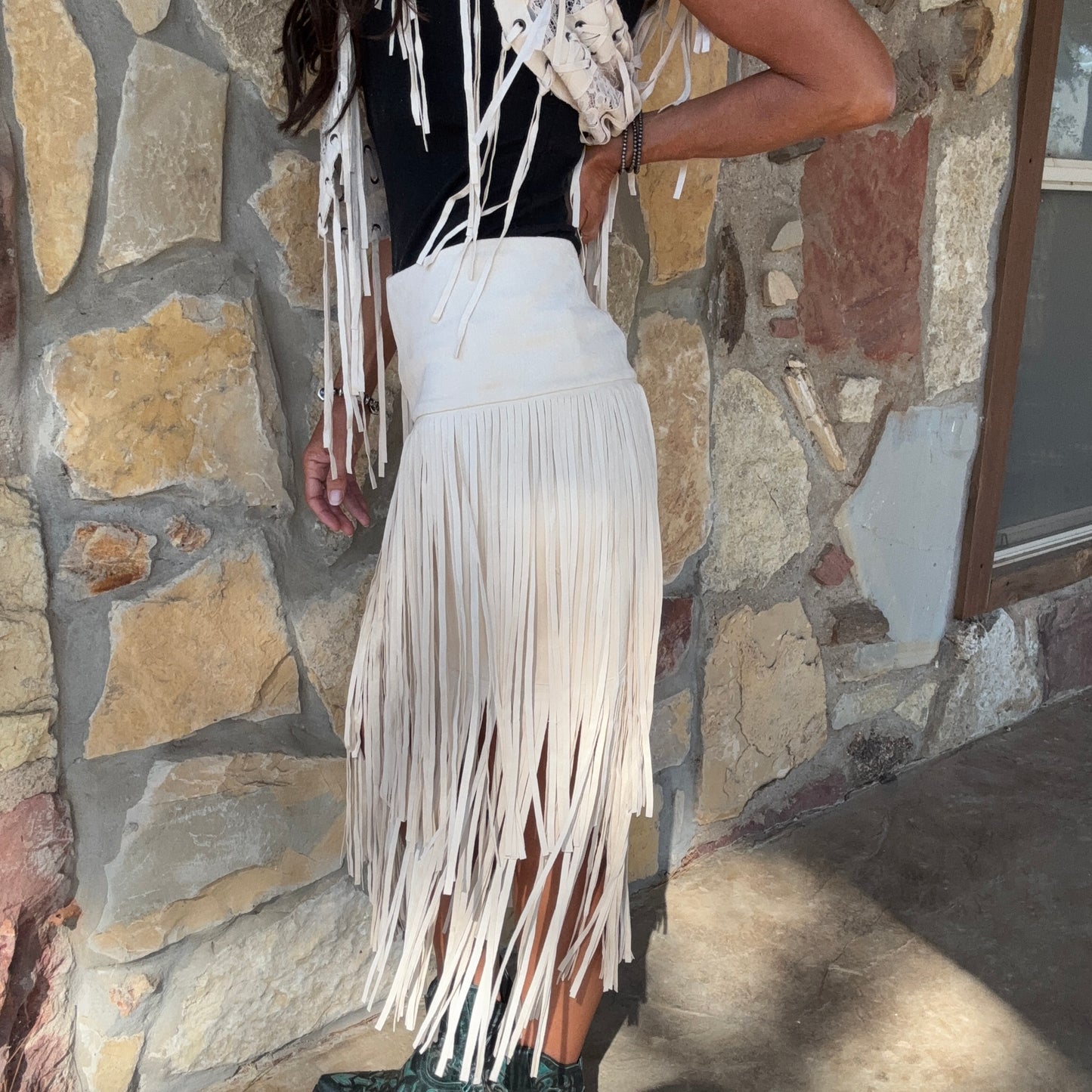 Ivory Trails Fringe Midi Skirt