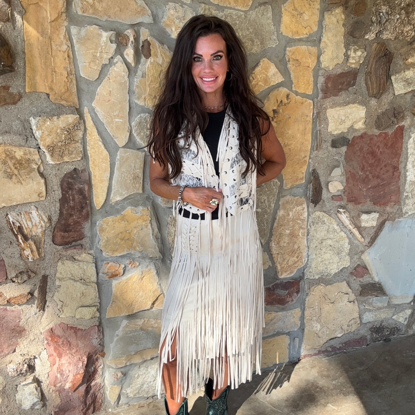 Ivory Trails Fringe Midi Skirt