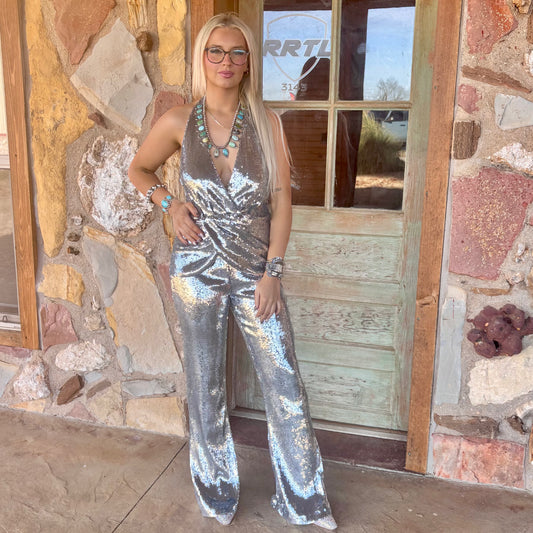 Silver Stardust HalterTop Jumpsuit