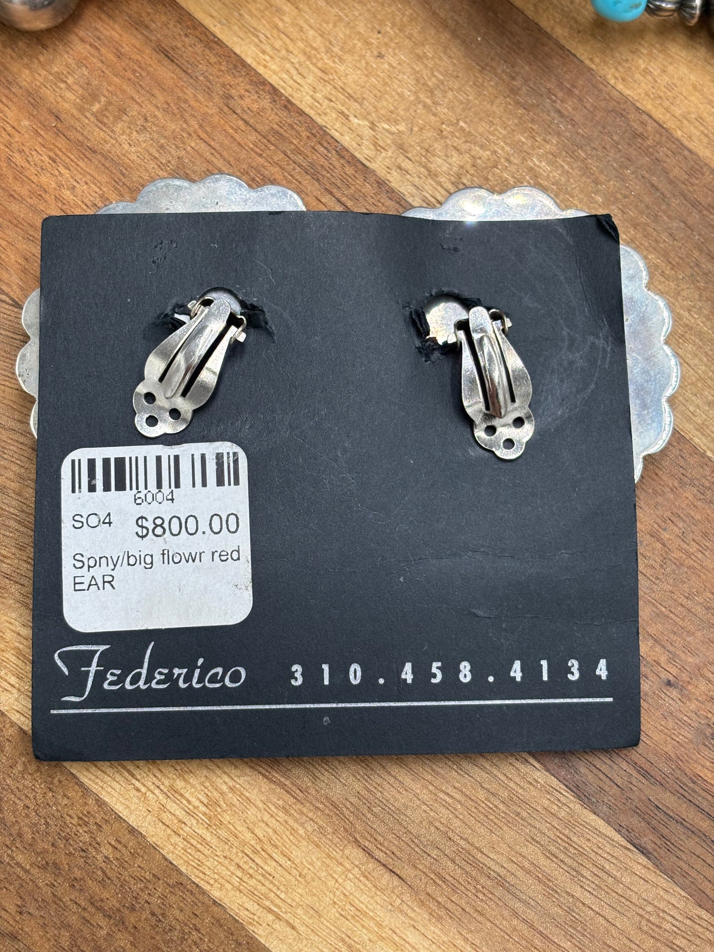 Red Spiny CLIP Earrings #6004-2 by Federico Jimenez