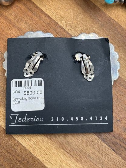 Red Spiny CLIP Earrings #6004-2 by Federico Jimenez