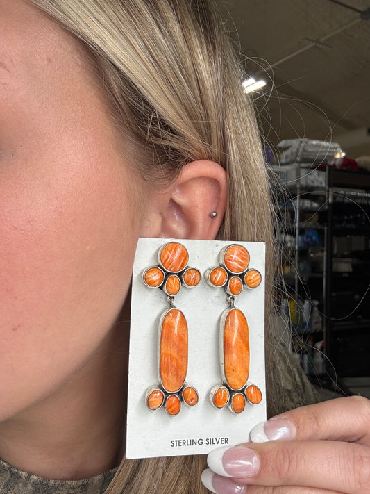 Orange Spiny Earrings #A3 by Federico Jimenez