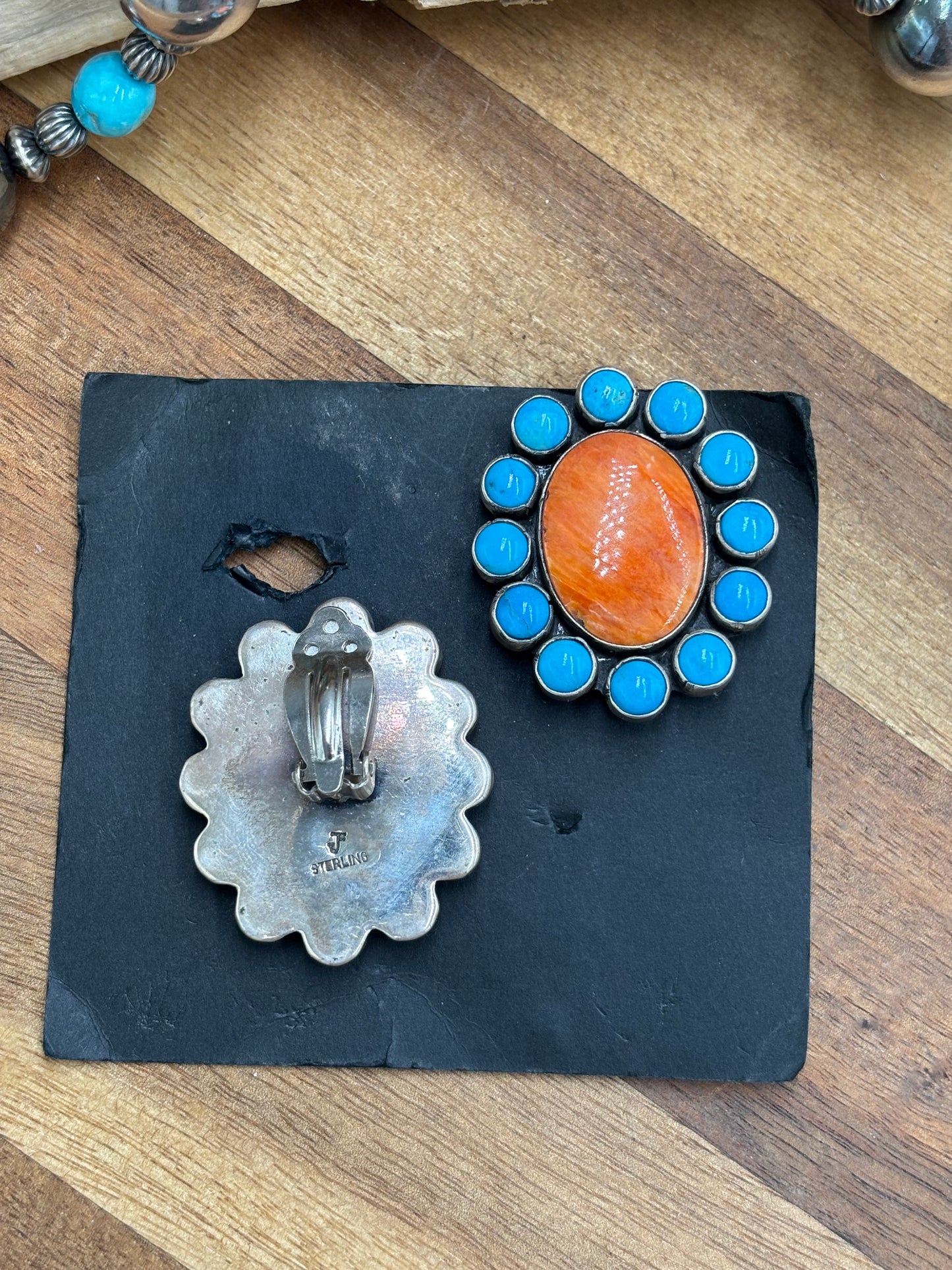 Orange Spiny CLIP Earrings #B by Federico Jimenez