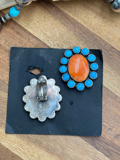 Orange Spiny CLIP Earrings #B by Federico Jimenez