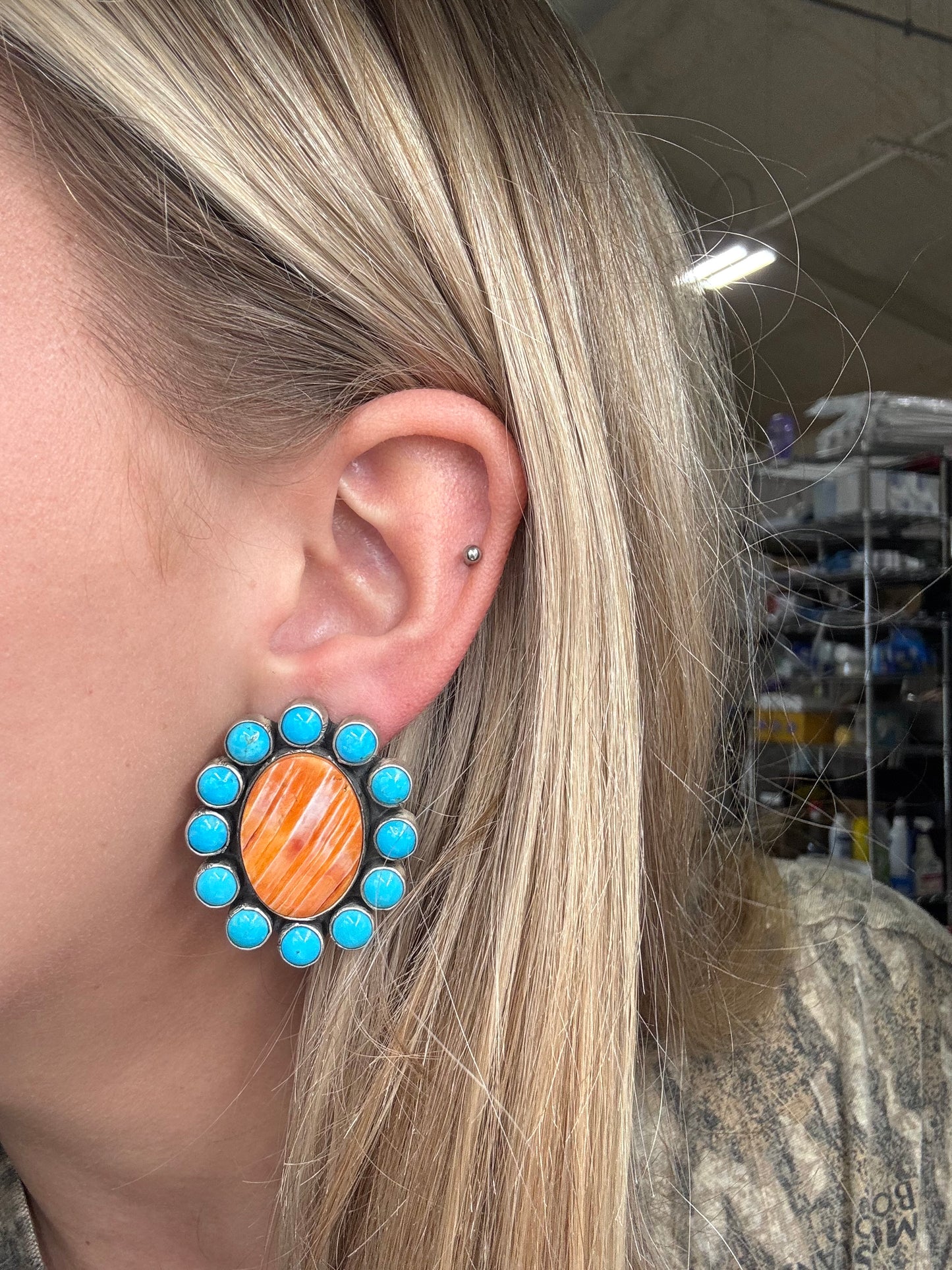 Orange Spiny CLIP Earrings #B by Federico Jimenez