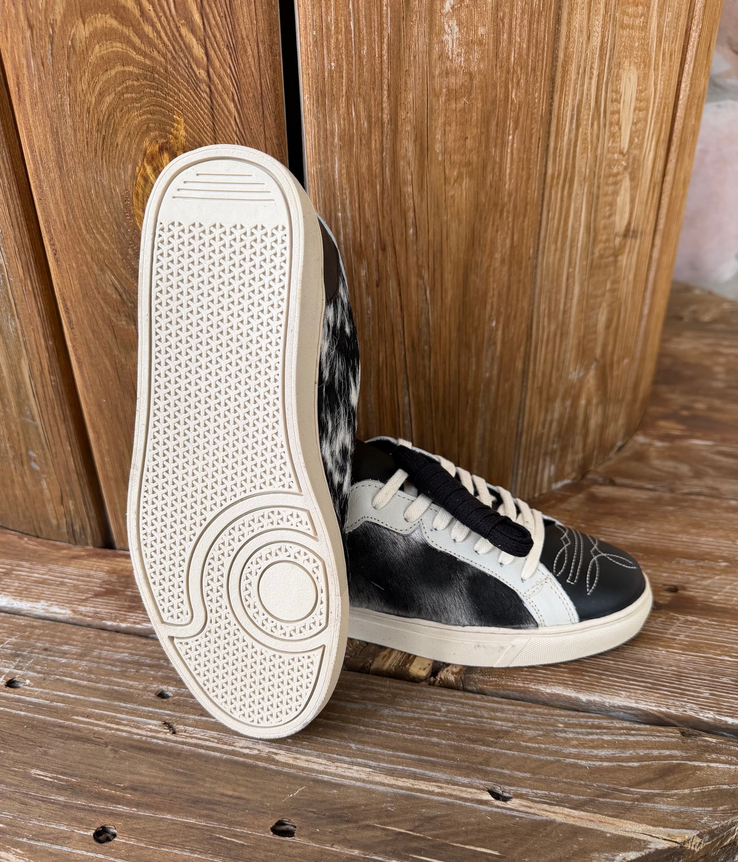 Signature Turquoise Reata Sneaker– Stevie  Black & White Hair on Hide