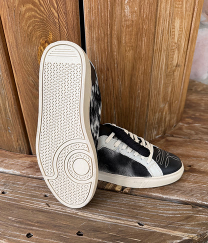 Signature Turquoise Reata Sneaker– Stevie  Black & White Hair on Hide