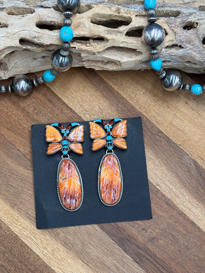 Orange Spiny Butterfly CLIP Earrings #6014 by Federico Jimenez