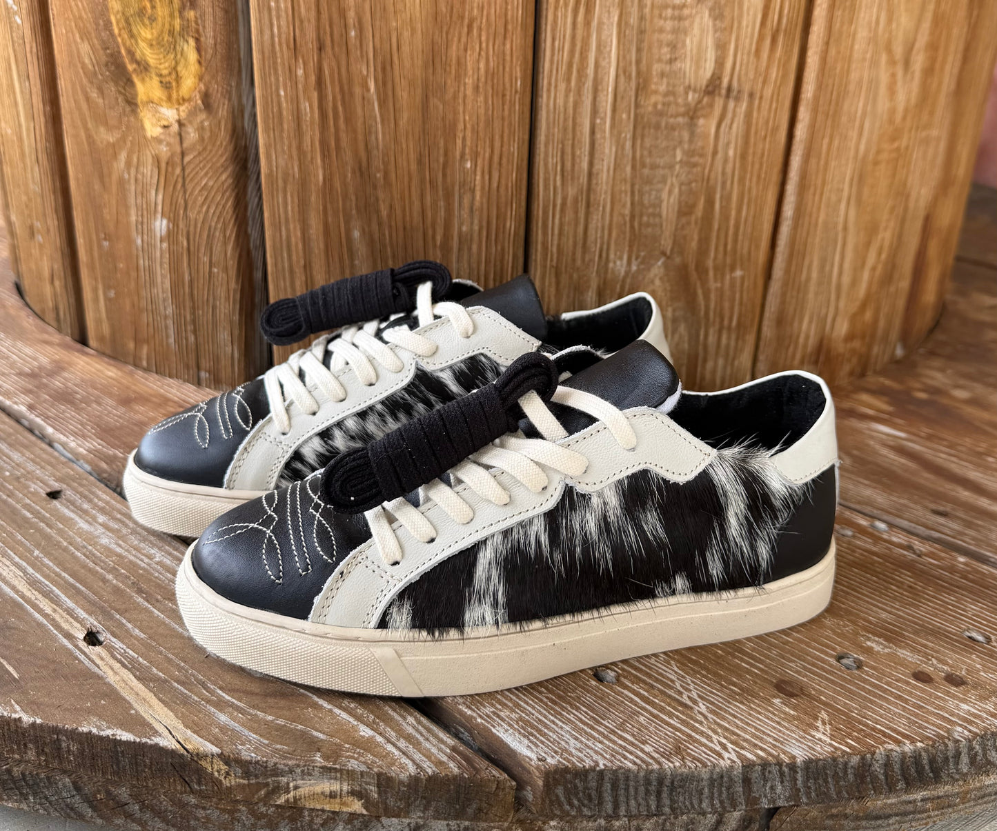 Signature Turquoise Reata Sneaker– Stevie  Black & White Hair on Hide