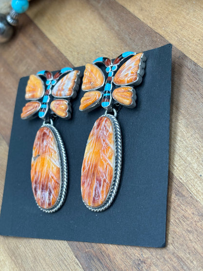 Orange Spiny Butterfly CLIP Earrings #6014 by Federico Jimenez