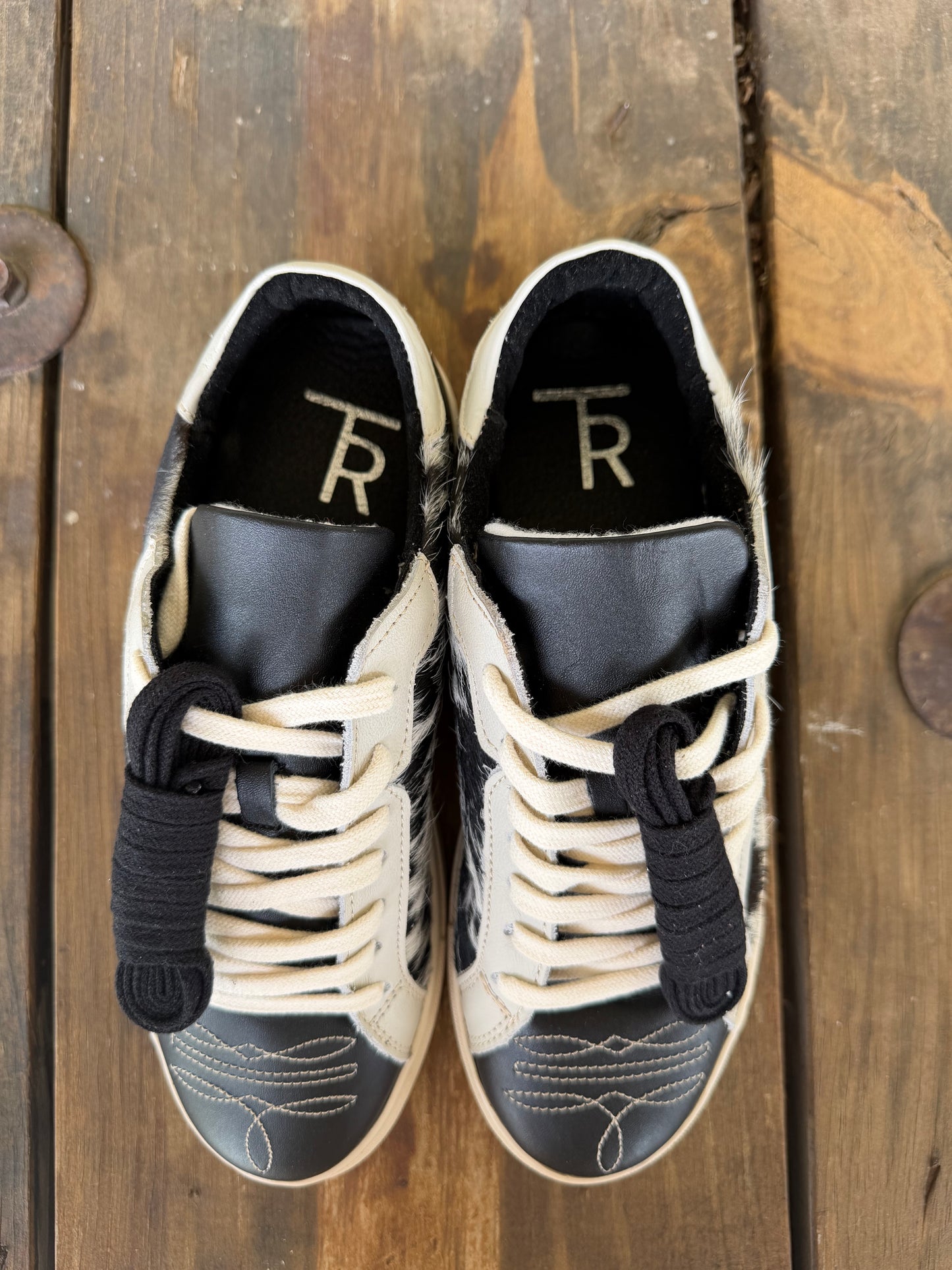 Signature Turquoise Reata Sneaker– Stevie  Black & White Hair on Hide