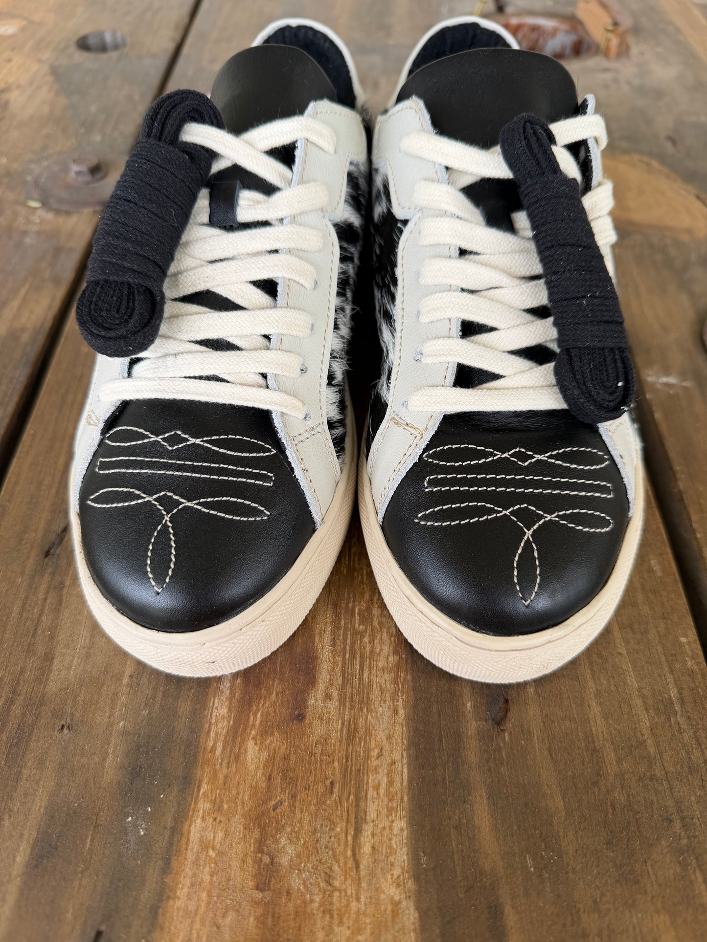 Signature Turquoise Reata Sneaker– Stevie  Black & White Hair on Hide