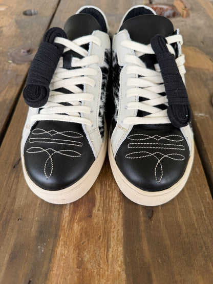 Signature Turquoise Reata Sneaker– Stevie  Black & White Hair on Hide