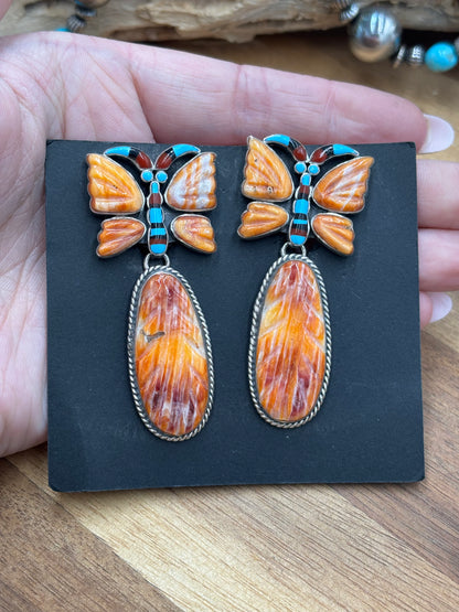Orange Spiny Butterfly CLIP Earrings #6014 by Federico Jimenez