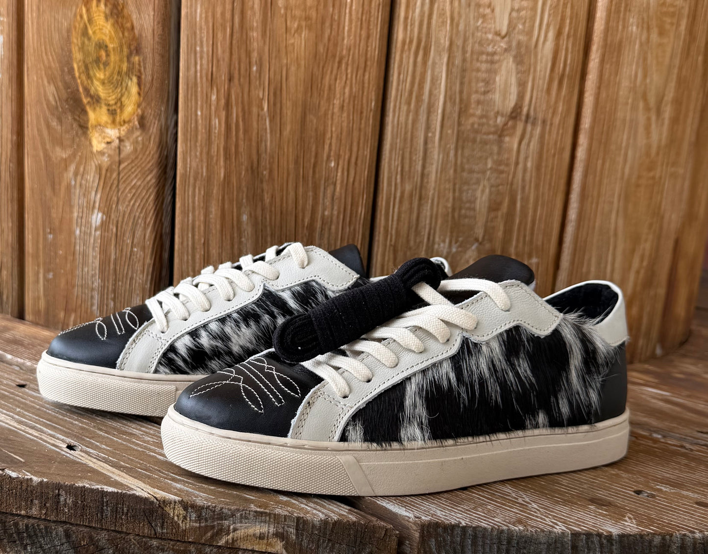 Signature Turquoise Reata Sneaker– Stevie  Black & White Hair on Hide