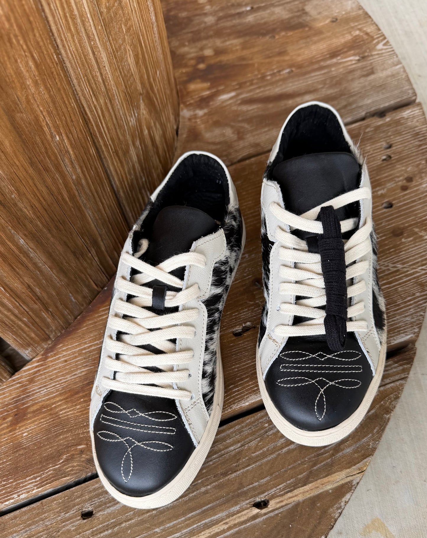 Signature Turquoise Reata Sneaker– Stevie  Black & White Hair on Hide