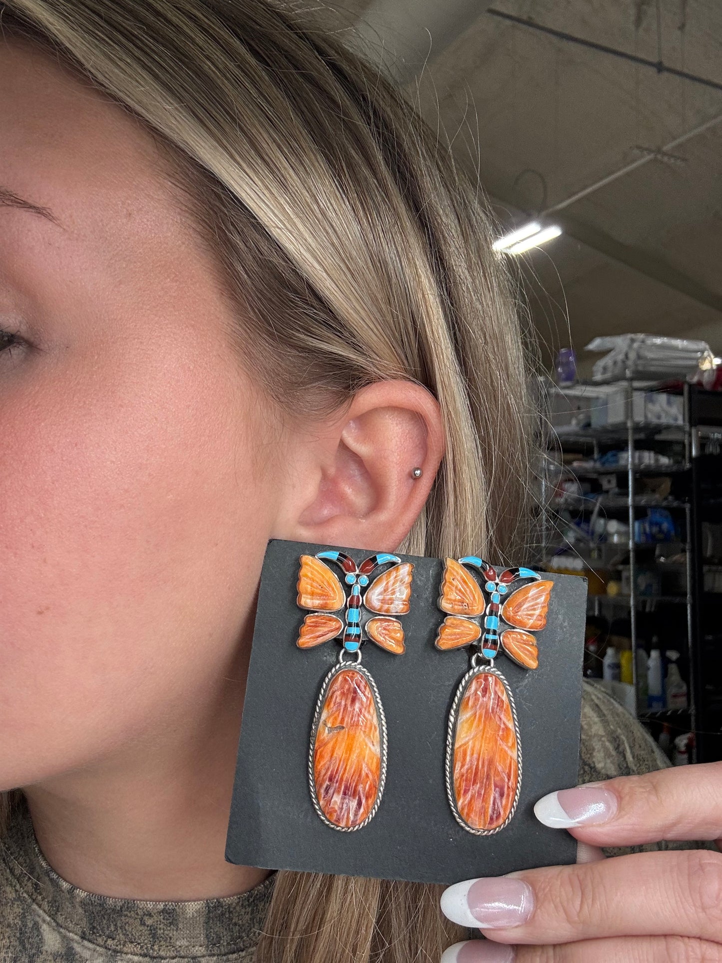 Orange Spiny Butterfly CLIP Earrings #6014 by Federico Jimenez