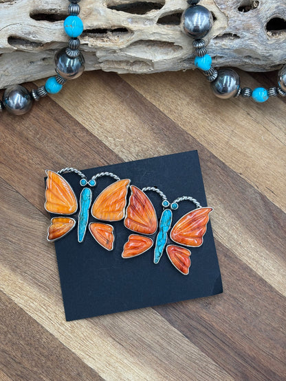 Orange Spiny Butterfly Earrings #6658 by Federico Jimenez