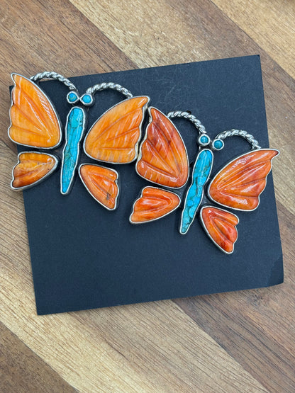 Orange Spiny Butterfly Earrings #6658 by Federico Jimenez
