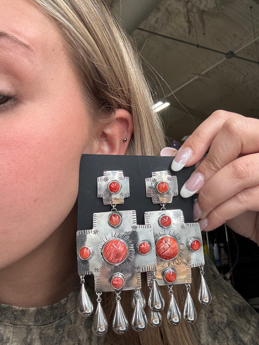 Red Spiny Earrings #102 by Federico Jimenez