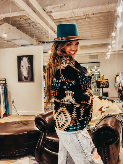 The Andi Aztec Design Black Hooded Jacket (In Regular & Plus Size)