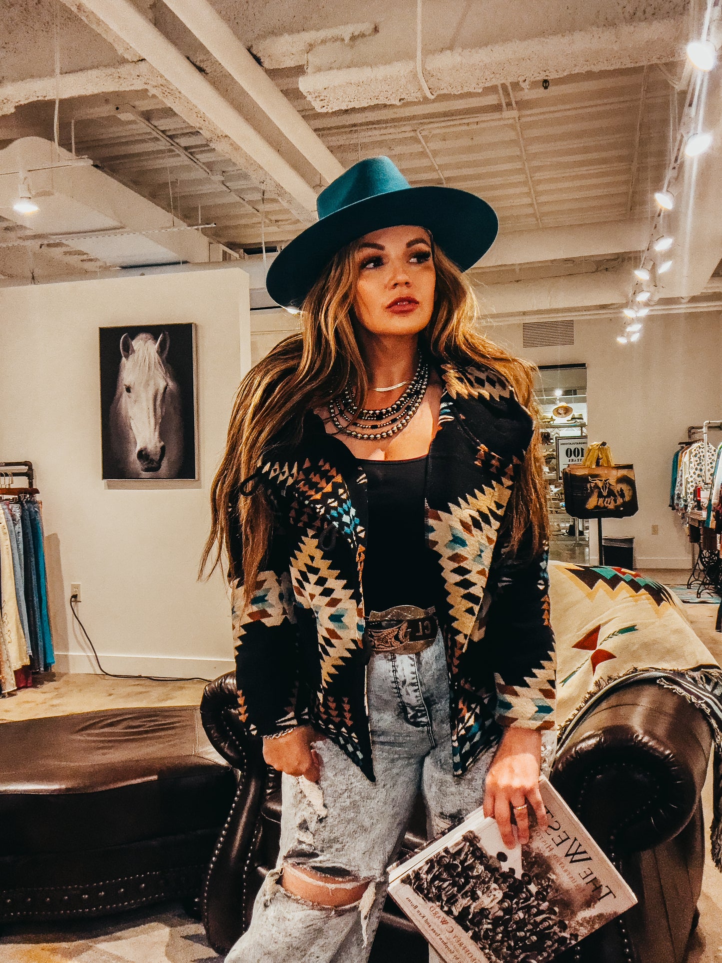 The Andi Aztec Design Black Hooded Jacket (In Regular & Plus Size)