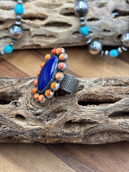 Lapis & Spiny Adjustable Ring #2-18 by Federico Jimenez
