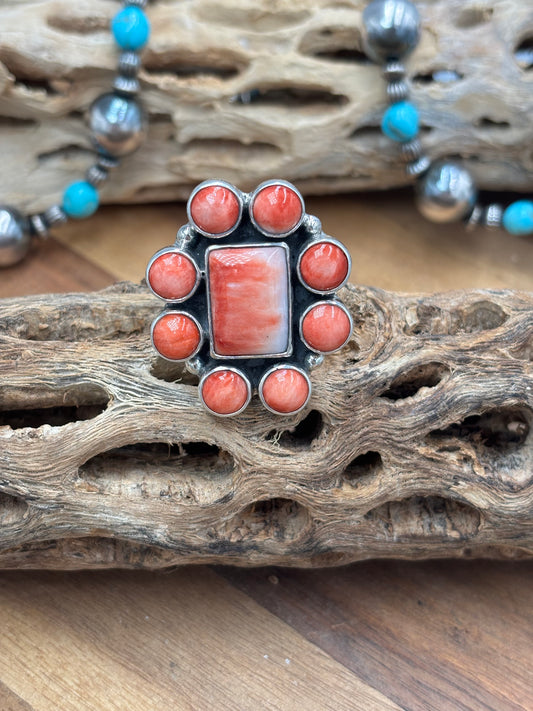 Red Spiny Adjustable Ring #2-10 by Federico Jimenez