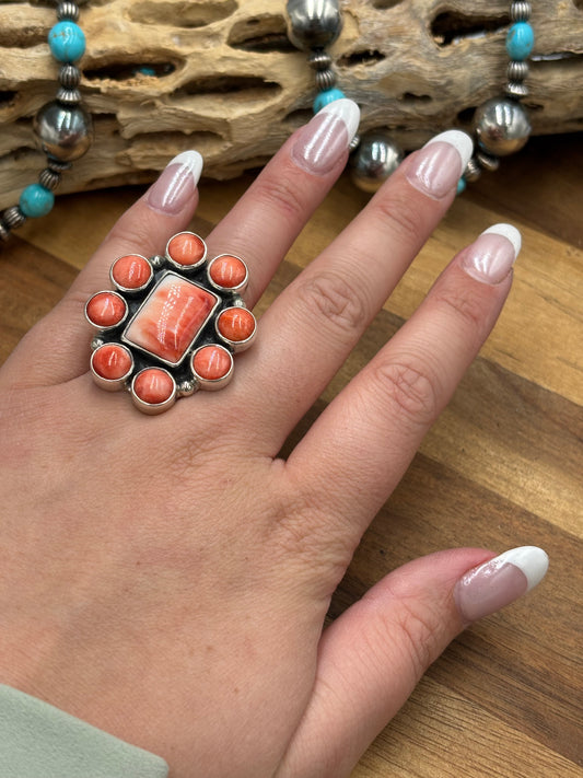 Red Spiny Adjustable Ring #2-10 by Federico Jimenez