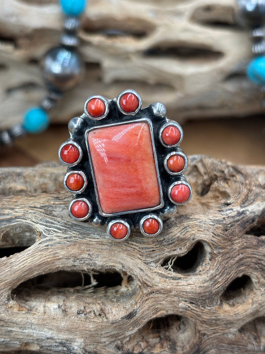 Red Spiny Adjustable Ring #10 by Federico Jimenez