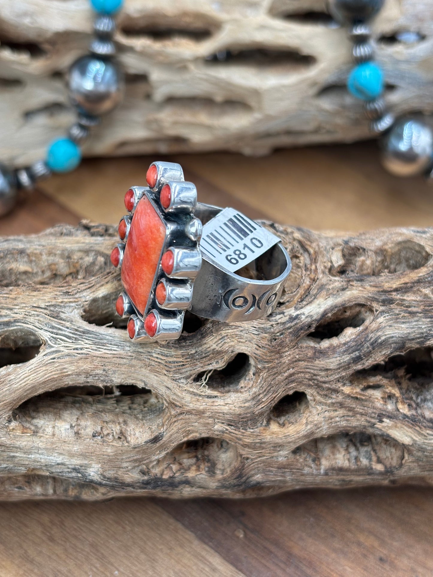 Red Spiny Adjustable Ring #10 by Federico Jimenez