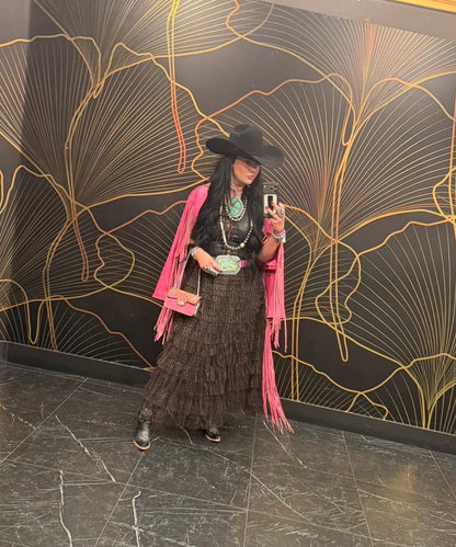 Pink Fringe Leather Jacket by Hannah Maed Levy HML (Regular & Plus Size)