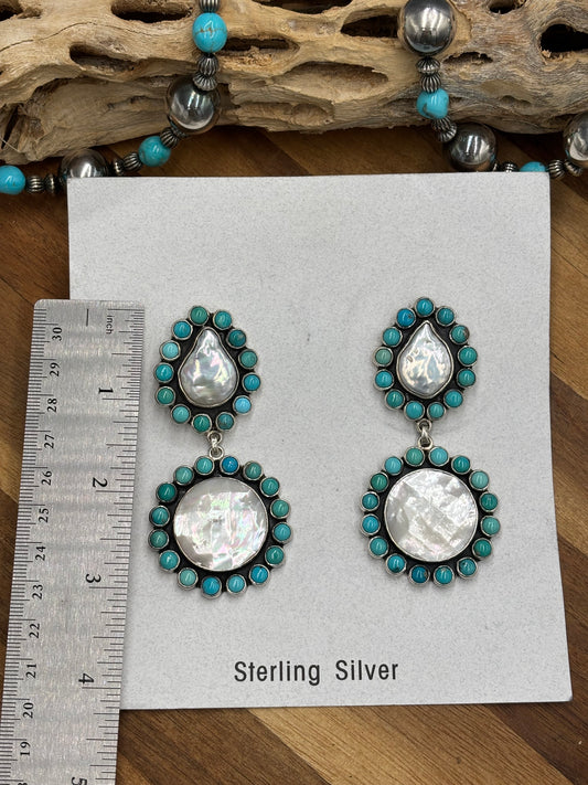 Turquoise & Mother of Pearl Earrings by Federico Jimenez