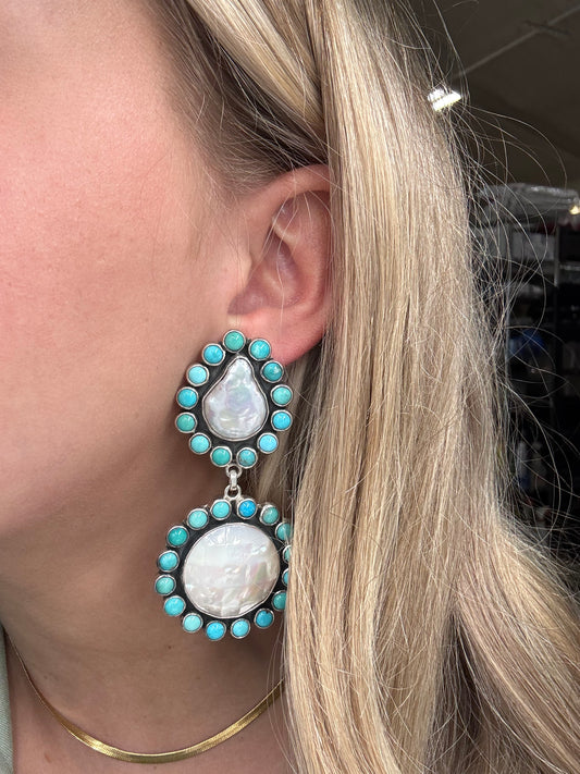 Turquoise & Mother of Pearl Earrings by Federico Jimenez