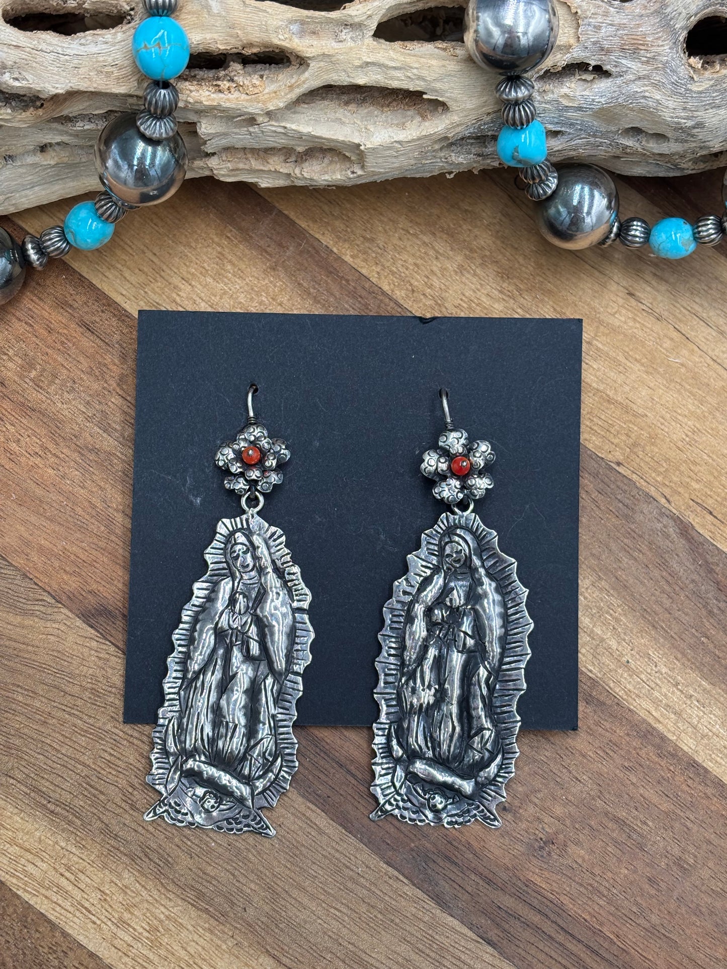 Blessed Mother Mary Coral Earrings by Federico Jimenez