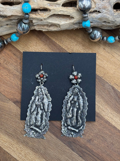 Blessed Mother Mary Coral Earrings by Federico Jimenez