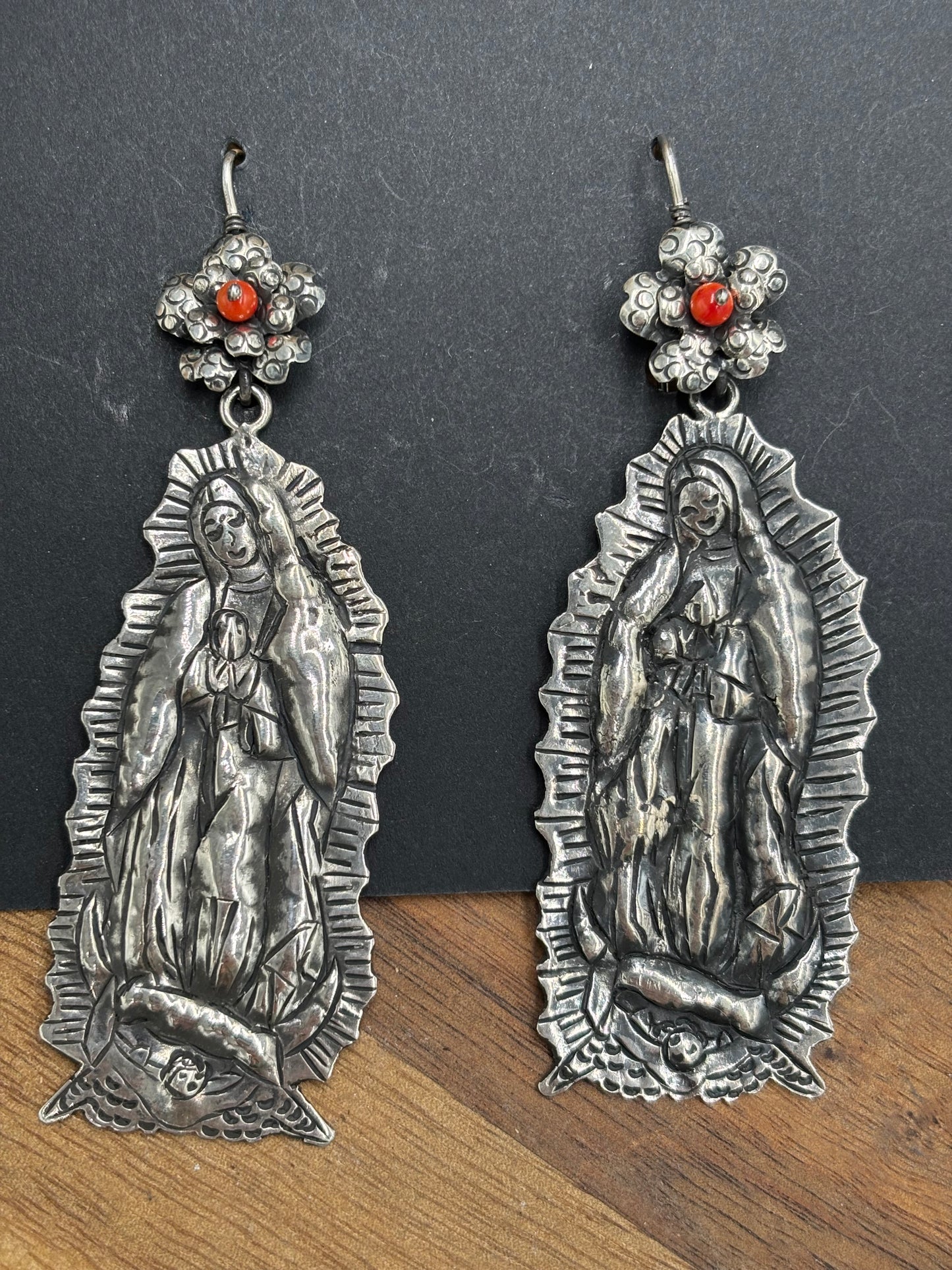 Blessed Mother Mary Coral Earrings by Federico Jimenez
