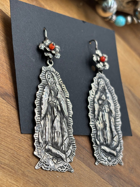 Blessed Mother Mary Coral Earrings by Federico Jimenez