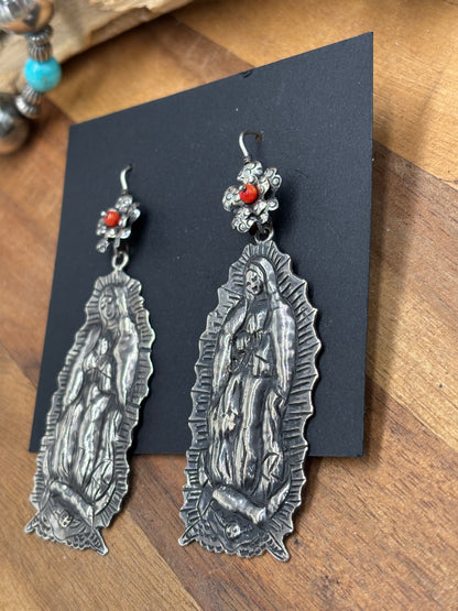 Blessed Mother Mary Coral Earrings by Federico Jimenez